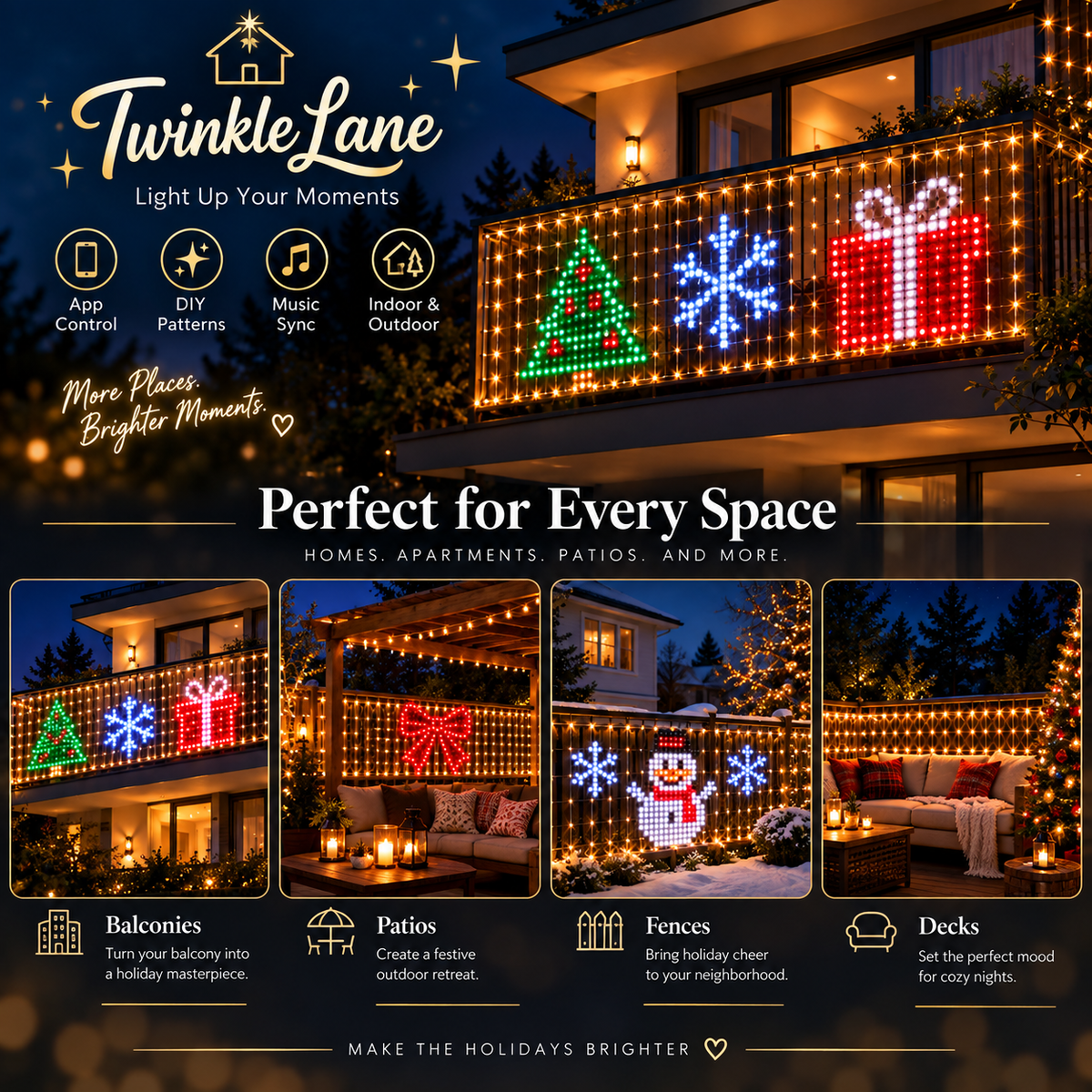 Twinkle Lane Smart LED Curtain Lights